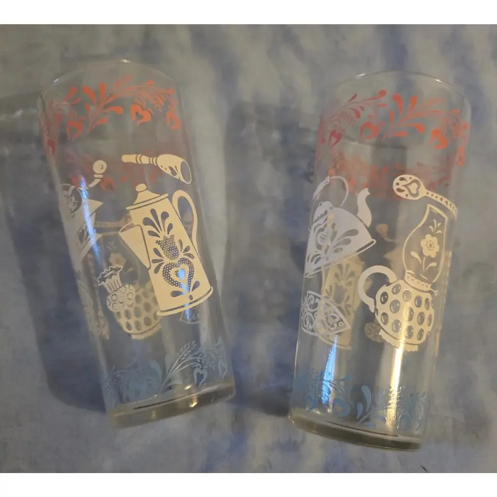 Vintage Hazel Atlas Kitchen Aids Tumblers Set of 2 Retro MCM Drinking Glasses